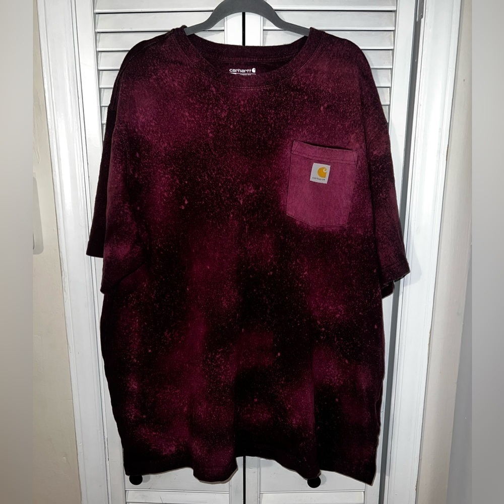 Carhartt Loose Fit Heavyweight Pocket Burgundy Bleached Sz 2XL Color: Port